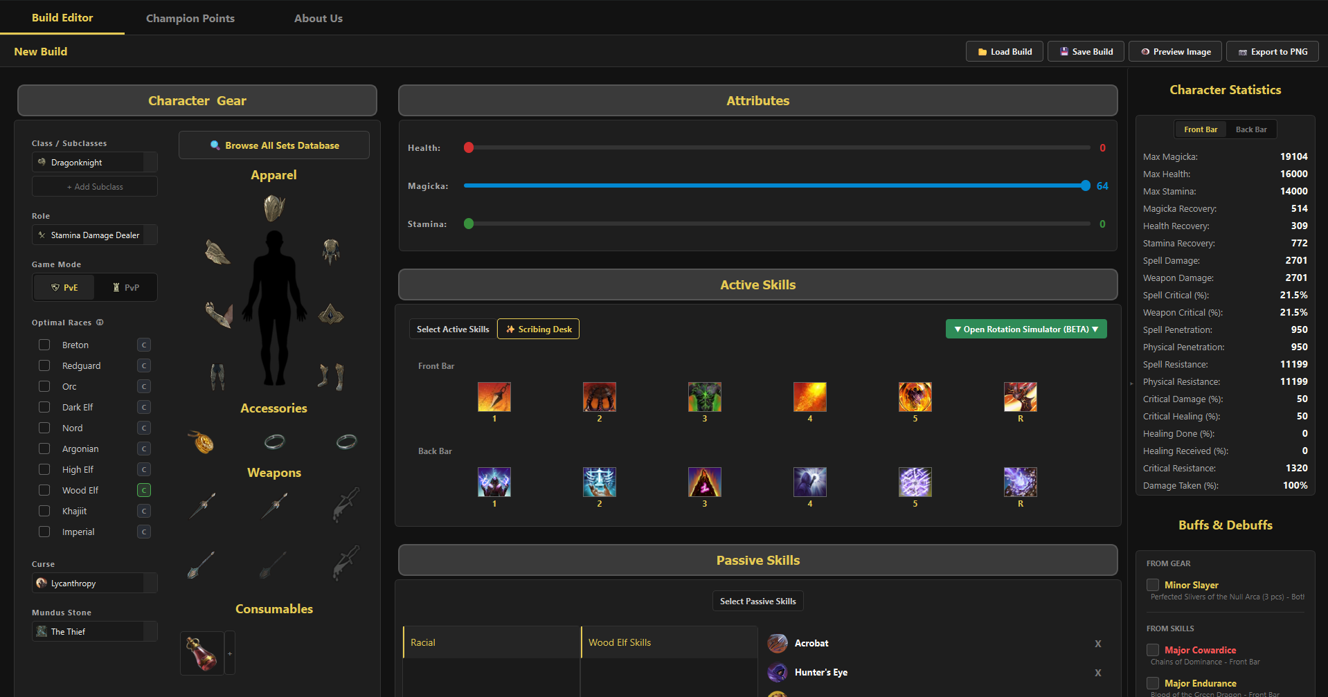 ESO Build Editor Main Interface